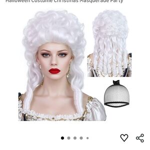 NEW White Marie Antoinette Curly Historical Wig with Net